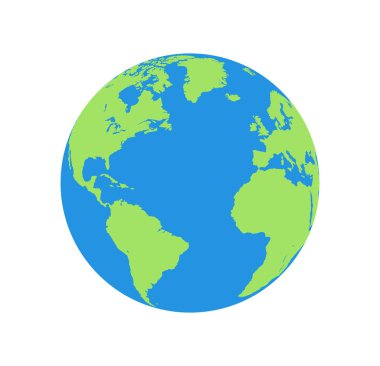 Düz planet Earth simgesini. Beyaz bir arka plan üzerinde izole bir dünya dünya çizimi.