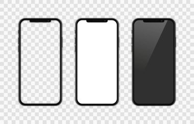 Gerçekçi smartphone. Düz çizgi film tasarım, vektör çizim arka plan üzerinde.