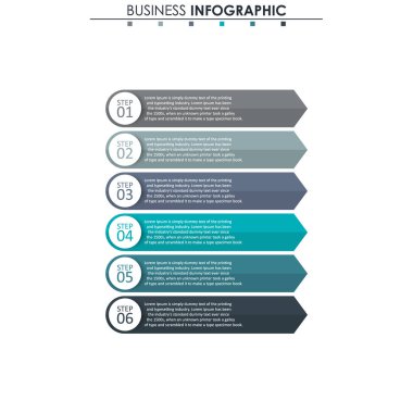 İş verileri, grafik. Grafiğin soyut öğeleri, 6 adımlı diyagram, strateji, seçenekler, parçalar veya süreçler. Sunu için vektör iş şablonu. Bilgi grafiği için yaratıcı konsept.