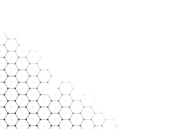 Vektör pankartı tasarımı, çizgili soyut geometrik desen, altıgen desenli beyaz arkaplan.