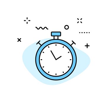 Satır stilinde saat ve saat web simgeleri. Zamanlayıcı, Hız, Alarm, Takvim. Vektör çizimi.