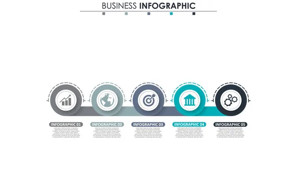 Data bisnis, grafik. Unsur abstrak grafik, diagram dengan 5 langkah, strategi, pilihan, bagian atau proses. Vektor templat bisnis untuk presentasi. Konsep kreatif untuk infografis . - Stok Vektor