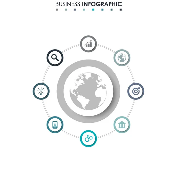 Geschäftsdaten, Grafik. abstrakte Elemente von Graphen, Diagrammen mit 8 Schritten, Strategie, Optionen, Teilen oder Prozessen. Vektor-Geschäftsvorlage für die Präsentation. Kreatives Konzept für Infografik. — Stockvektor