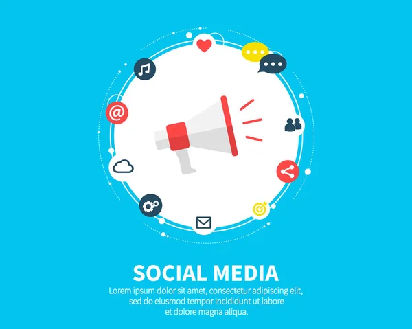 Sociale media verbinding concept. Abstract achtergrond met geïntegreerde kringen en pictogrammen voor digitaal, internet, netwerk, verbinden, communiceren, technologie, algemene begrippen. Vectorillustratie infograp. — Stockvector