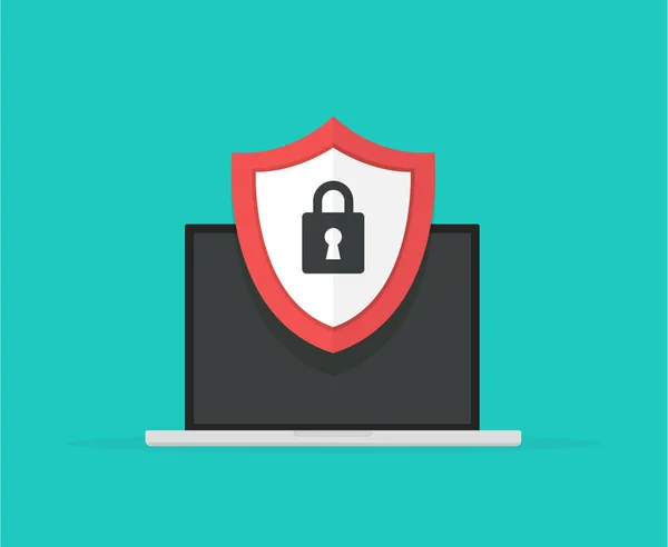 Sicurezza dei dati informatici Concetto di accesso. Laptop proteggere i dati sensibili. Sicurezza di Internet. Design piatto, illustrazione vettoriale su sfondo . — Vettoriale Stock