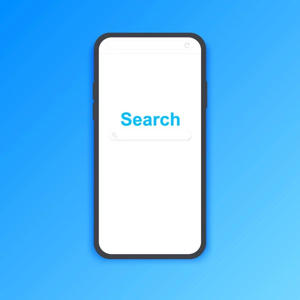 Smartphone con navegador web y barra de búsqueda en pantalla. Uso de Internet móvil, búsqueda en el concepto de Internet para el sitio web, banner web . — Vector de stock