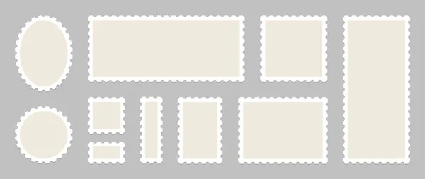 Selos de correio em branco. Coleção de selos postais em branco ilustração vetorial . — Vetor de Stock