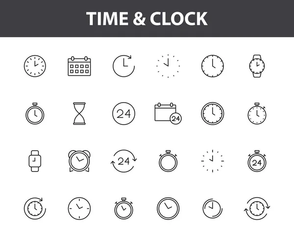 Állítsa be a 24 Idő és óra web ikonok sorban stílusban. Időzítő, sebesség, riasztó, naptár. Vektorillusztráció. — Stock Vector