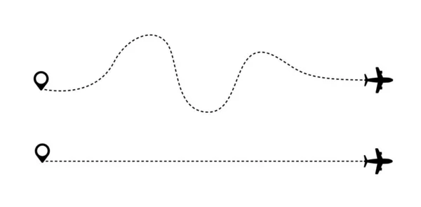 Flygplan är i en prickad linje. Turism och resor. En waypoint är en turistresa. och hans spår på en vit bakgrund. Vektorillustration. Eps10. — Stock vektor