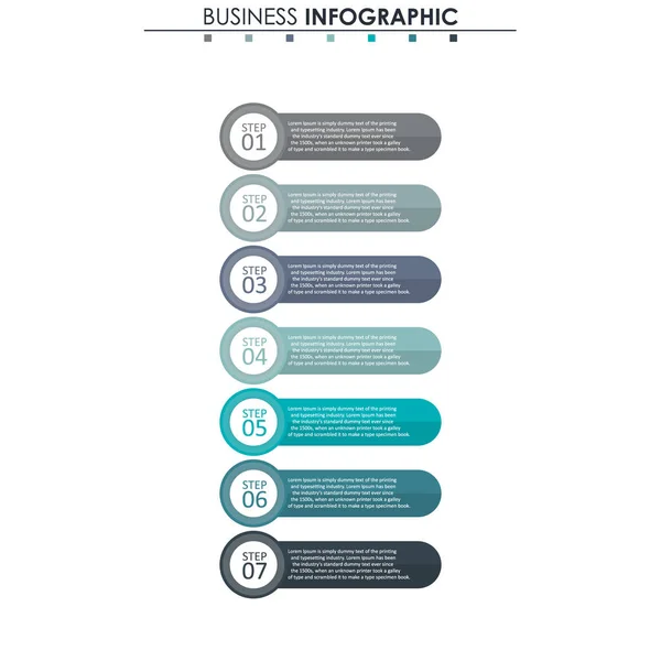 Datos de negocio, gráfico. Elementos abstractos del gráfico, diagrama con 7 pasos, estrategia, opciones, partes o procesos. Plantilla de negocio vectorial para presentación. Concepto creativo para infografía . — Vector de stock