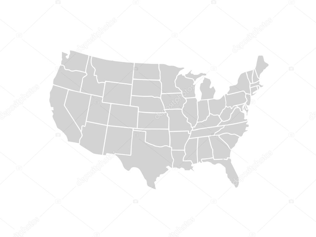 Blank similar USA map isolated on white background. United States of America country. Vector template for website, design, cover, infographics. Graph illustration.