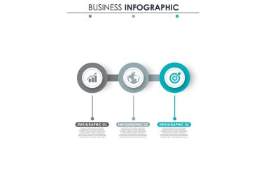 İş verileri, grafik. Grafiğin soyut öğeleri, 3 adımlı diyagram, strateji, seçenekler, parçalar veya süreçler. Sunu için vektör iş şablonu. Bilgi grafiği için yaratıcı konsept.