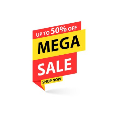 Satış etiketi. Özel teklif, büyük satış, indirim, en iyi fiyat, mega satış afiş. Alışveriş veya online alışveriş. Etiket, rozet, kupon, mağaza. Vektör İllüstrasyonu.