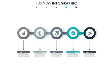 İş verileri, grafik. Grafiğin soyut öğeleri, 5 adımlı diyagram, strateji, seçenekler, parçalar veya süreçler. Sunu için vektör iş şablonu. Bilgi grafiği için yaratıcı konsept.