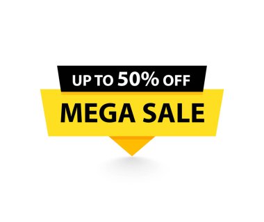 Satış etiketi. Özel teklif, büyük satış, indirim, en iyi fiyat, mega satış afiş. Alışveriş veya online alışveriş. Etiket, rozet, kupon, mağaza. Vektör İllüstrasyonu.