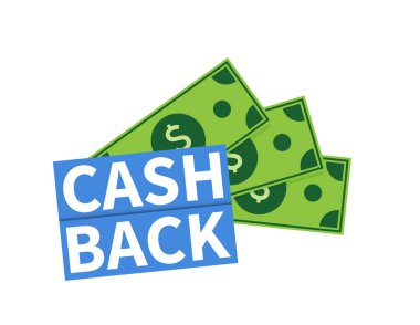 Nakit Geri simgesi. Beyaz arka planda izole edilmiş. Cashback veya para iadesi etiketi. Vektör çizimi.