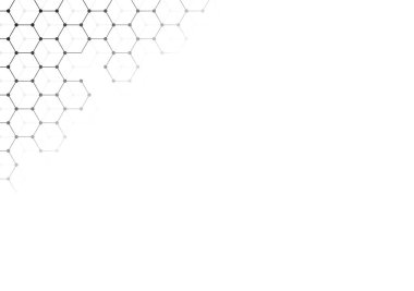 Vektör pankartı tasarımı, çizgili soyut geometrik desen, altıgen desenli beyaz arkaplan.