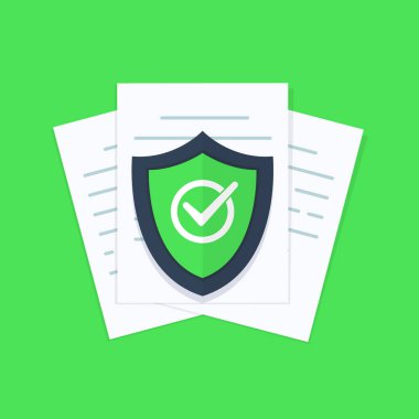 Belge koruma kavramı, gizli bilgi ve gizlilik fikri, güvenlik belgelerine erişim veya belge güvenliği, kağıt la güvenli veri. Düz tasarım, arka planda vektör çizimi.