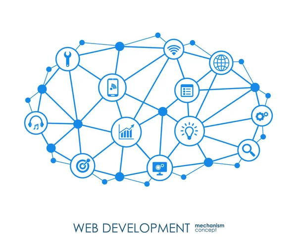 Web utveckling framsteg koncept. Ansluten grafisk design line tillväxt-systemet. Abstrakt bakgrund för seo, webbplats, appdesign. Vector Infograph. — Stock vektor