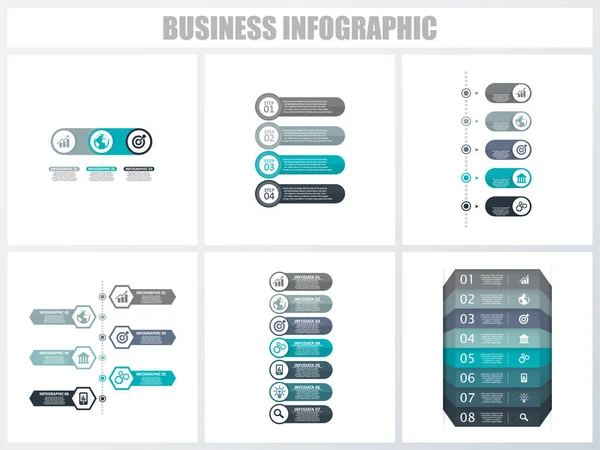 Modèle d'options de numéro d'infographie abstraite 3, 4, 5, 6, 7, 8. Illustration vectorielle. Peut être utilisé pour la mise en page du flux de travail, le diagramme, les options d'étape métier de stratégie, la bannière et le jeu de conception Web . — Image vectorielle