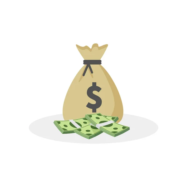 Geld tas vector pictogram, moneybag en dollarteken geïsoleerd op witte achtergrond, vector illustratie. — Stockvector