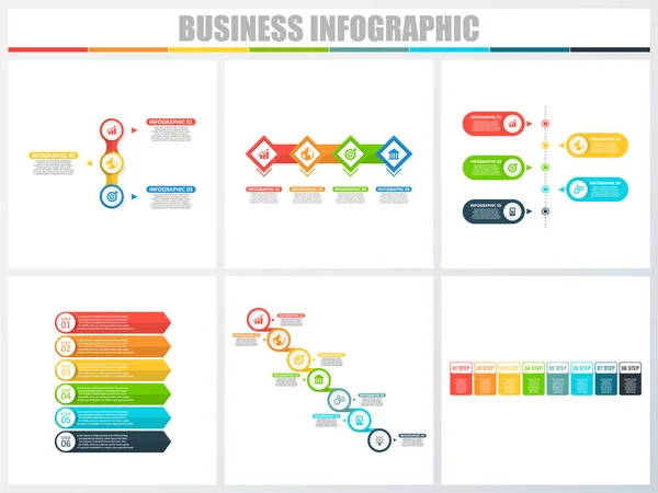 Abstract infographics number options template 3, 4, 5, 6, 7, 8. Vector illustration. Can be used for workflow layout, diagram, strategy business step options, banner and web design set. — Stock Vector