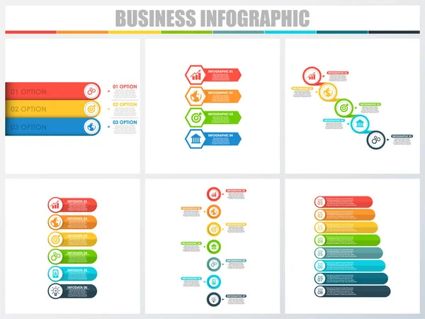 Abstrakte Infografiken nummerieren Optionen Vorlage 3, 4, 5, 6, 7, 8. Vektorillustration. kann für Workflow-Layout, Diagramm, Strategie Business Step-Optionen, Banner und Web-Design-Set verwendet werden. — Stockvektor