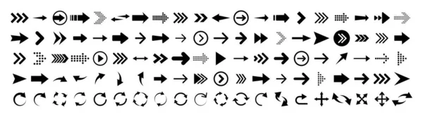 Frecce set di 100 icone nere. Icona della freccia. Collezione vettori di frecce. Freccia. Cursore. Frecce semplici e moderne. Illustrazione vettoriale . — Vettoriale Stock