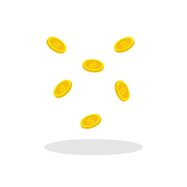 Rovný styl létající zlaté mince. Mince, klesající vektorová ilustrace. — Stockový vektor