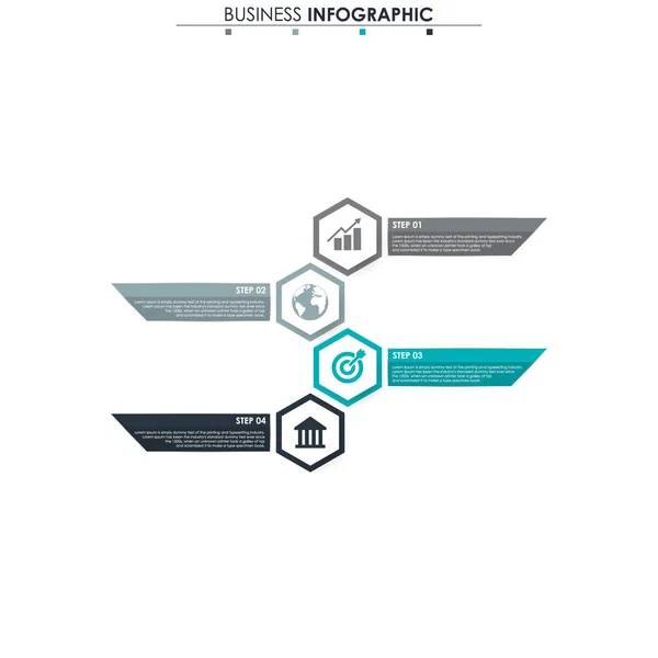 İş verileri, grafik. Grafiğin soyut öğeleri, 4 adımlı diyagram, strateji, seçenekler, parçalar veya süreçler. Sunu için vektör iş şablonu. Bilgi grafiği için yaratıcı konsept. — Stok Vektör