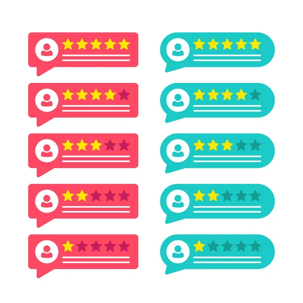 Rating Stars badges. Feedback of beoordeling. Rang, niveau van tevredenheids beoordeling. Vijf sterren beoordeling van klant Productbeoordeling. 5 sterren rating icoon. Vector illustratie. — Stockvector