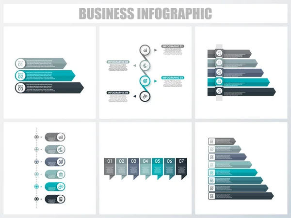 Abstrakte Infografiken nummerieren Optionen Vorlage 3, 4, 5, 6, 7, 8. Vektorillustration. kann für Workflow-Layout, Diagramm, Strategie Business Step-Optionen, Banner und Web-Design-Set verwendet werden. — Stockvektor