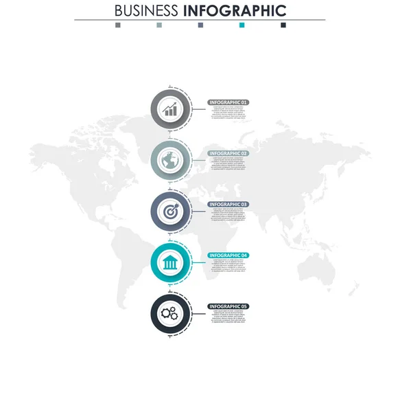 İş verileri, grafik. Grafiğin soyut öğeleri, 5 adımlı diyagram, strateji, seçenekler, parçalar veya süreçler. Sunu için vektör iş şablonu. Bilgi grafiği için yaratıcı konsept. — Stok Vektör