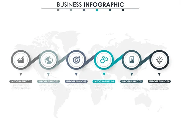 Affärsdata, diagram. Abstrakta element av graf, diagram med 6 steg, strategi, alternativ, delar eller processer. Vektor affärs mall för presentation. Kreativt koncept för infografik. — Stock vektor