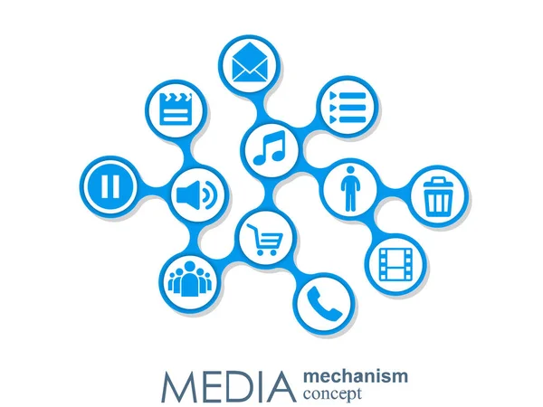 Concept de mécanisme médiatique. Fond abstrait de croissance avec méta-boules intégrées, icône intégrée pour numérique, stratégie, internet, réseau, connexion, communication, technologie, concepts globaux . — Image vectorielle