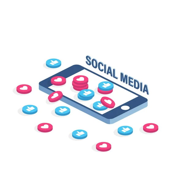 Szociális koncepció. Követői és szereti. Média tartalom-hoz megragad, mint társadalmi közönség. Befolyásolni a marketing vagy vírusos hirdetési kampány. Vector Design. — Stock Vector
