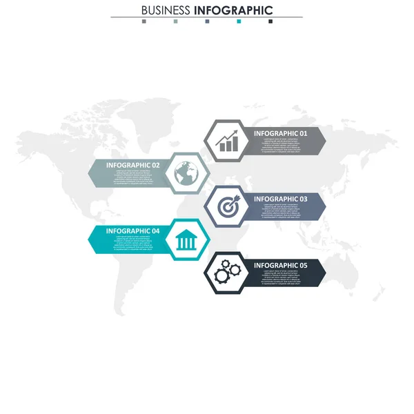 Dane biznesowe, wykres. Abstrakcyjne elementy wykresu, diagram z 5 kroków, strategia, opcje, części lub procesów. Szablon biznesowy Vector do prezentacji. Kreatywna koncepcja infografiki. — Wektor stockowy