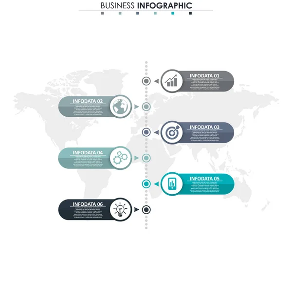 Dane biznesowe, wykres. Abstrakcyjne elementy wykresu, diagram z 6 krokami, strategia, opcje, części lub procesy. Szablon biznesowy Vector do prezentacji. Kreatywna koncepcja infografiki. — Wektor stockowy