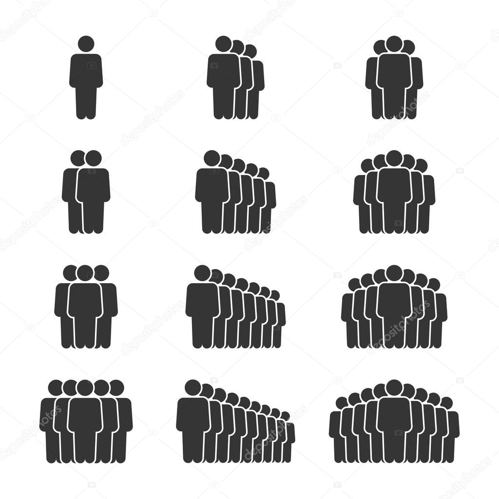 People Icon set in with shadow. Crowd signs. Persons symbol for your infographics web site design, logo, app, UI. Vector illustration.