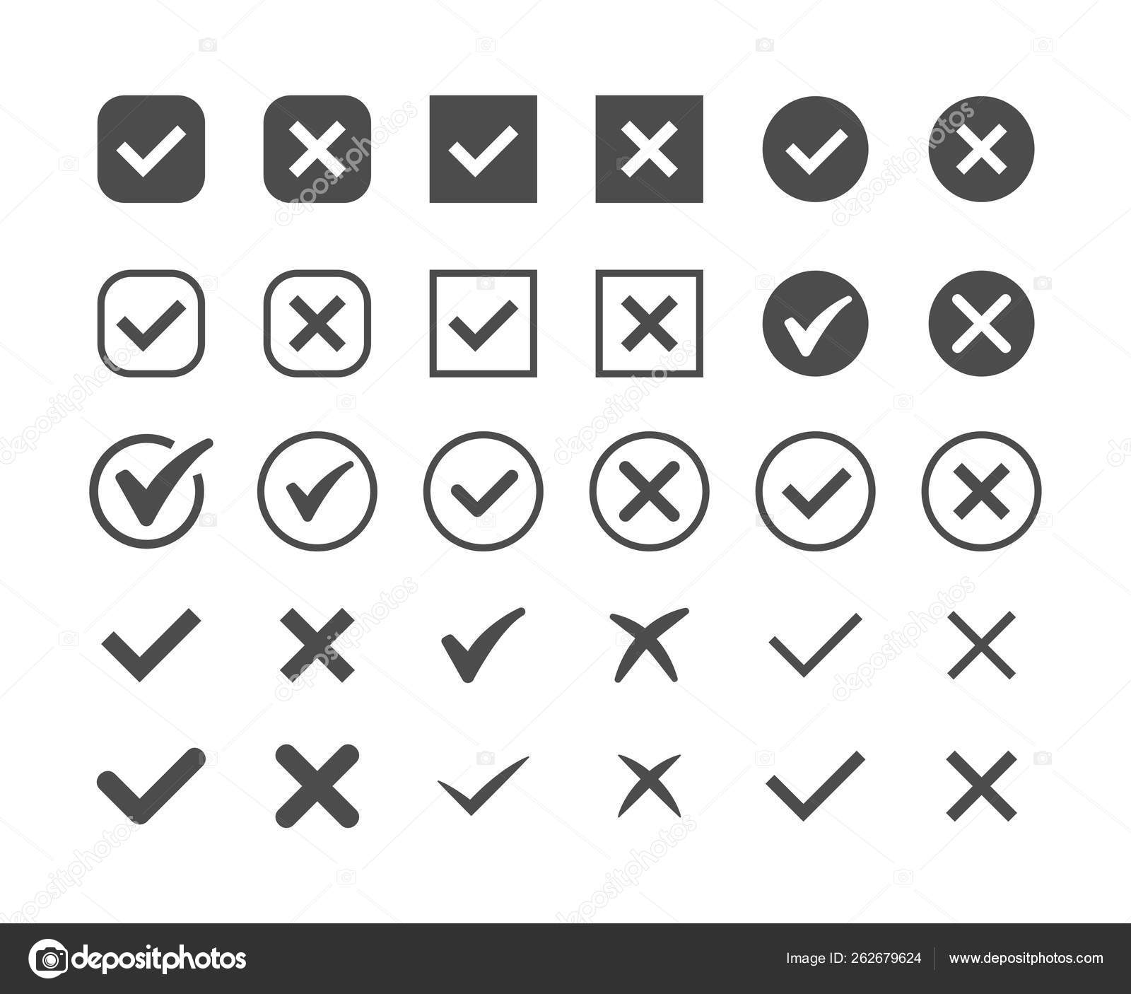 Doodle check mark e cross mark icon set check list símbolo