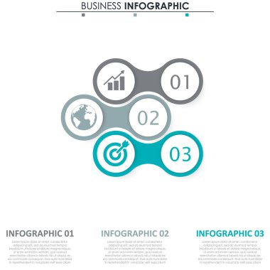 İş verileri, grafik. Grafiğin soyut öğeleri, 3 adımlı diyagram, strateji, seçenekler, parçalar veya süreçler. Sunu için vektör iş şablonu. Bilgi grafiği için yaratıcı konsept.
