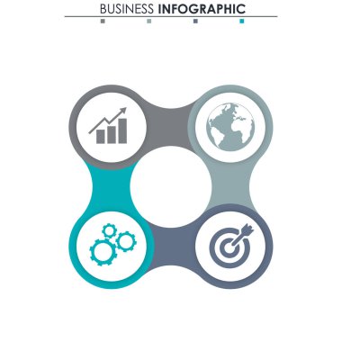 İş verileri, grafik. Grafiğin soyut öğeleri, 4 adımlı diyagram, strateji, seçenekler, parçalar veya süreçler. Sunu için vektör iş şablonu. Bilgi grafiği için yaratıcı konsept.