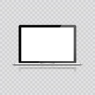 Gerçekçi dizüstü bilgisayar beyaz arka plan üzerinde izole. boş ekranlı bilgisayar defteri. modern mobil bilgisayarda boş kopyalama alanı. Vektör çizimi.