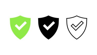 Onaylı simgeler ayarlanır. Profil Doğrulama. Rozeti kabul et. Kalite simgesi. Onay işareti. Kene ile etiket. Vektör çizimi.