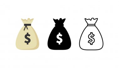 Para çantası simgeleri ayarlayın. Moneybag koleksiyonları. Vektör çizimi.