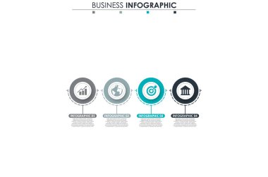 İş verileri, grafik. Grafiğin soyut öğeleri, 4 adımlı diyagram, strateji, seçenekler, parçalar veya süreçler. Sunu için vektör iş şablonu. Bilgi grafiği için yaratıcı konsept.