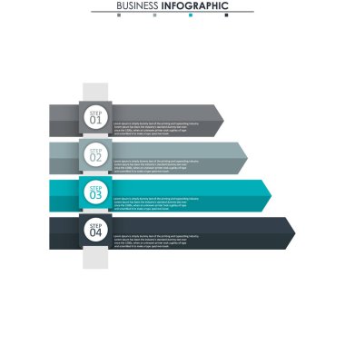 İş verileri, grafik. Grafiğin soyut öğeleri, 4 adımlı diyagram, strateji, seçenekler, parçalar veya süreçler. Sunu için vektör iş şablonu. Bilgi grafiği için yaratıcı konsept.
