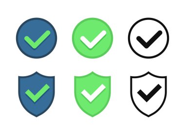 Yeşil onay işareti simgesi kümesi. Vektör çizimi.