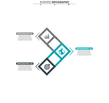 İş verileri, grafik. Grafiğin soyut öğeleri, 3 adımlı diyagram, strateji, seçenekler, parçalar veya süreçler. Sunu için vektör iş şablonu. Bilgi grafiği için yaratıcı konsept.