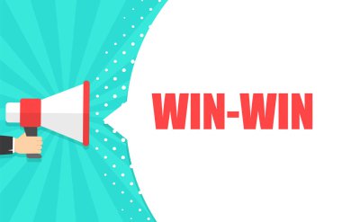 Kazan-kazan konuşma balonu ile megafon tutan erkek el. Hoparlör. Banner pazarlama ve reklam iş için. Vektör çizim.